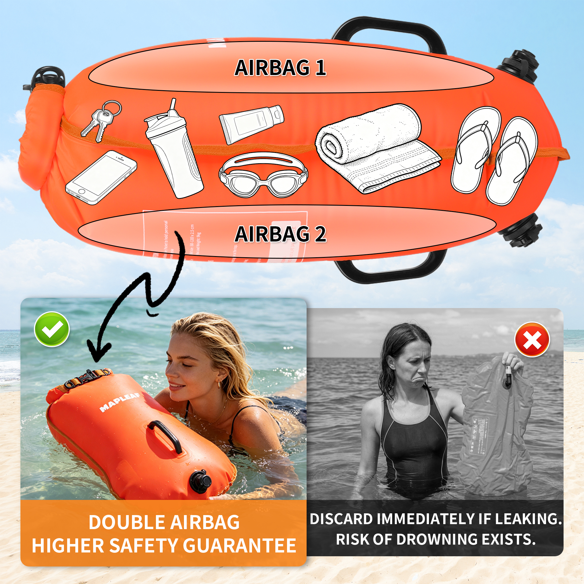 MAPLEAF Inflatable Swimming Bu - Swim Buoy Open Water reseña y precio