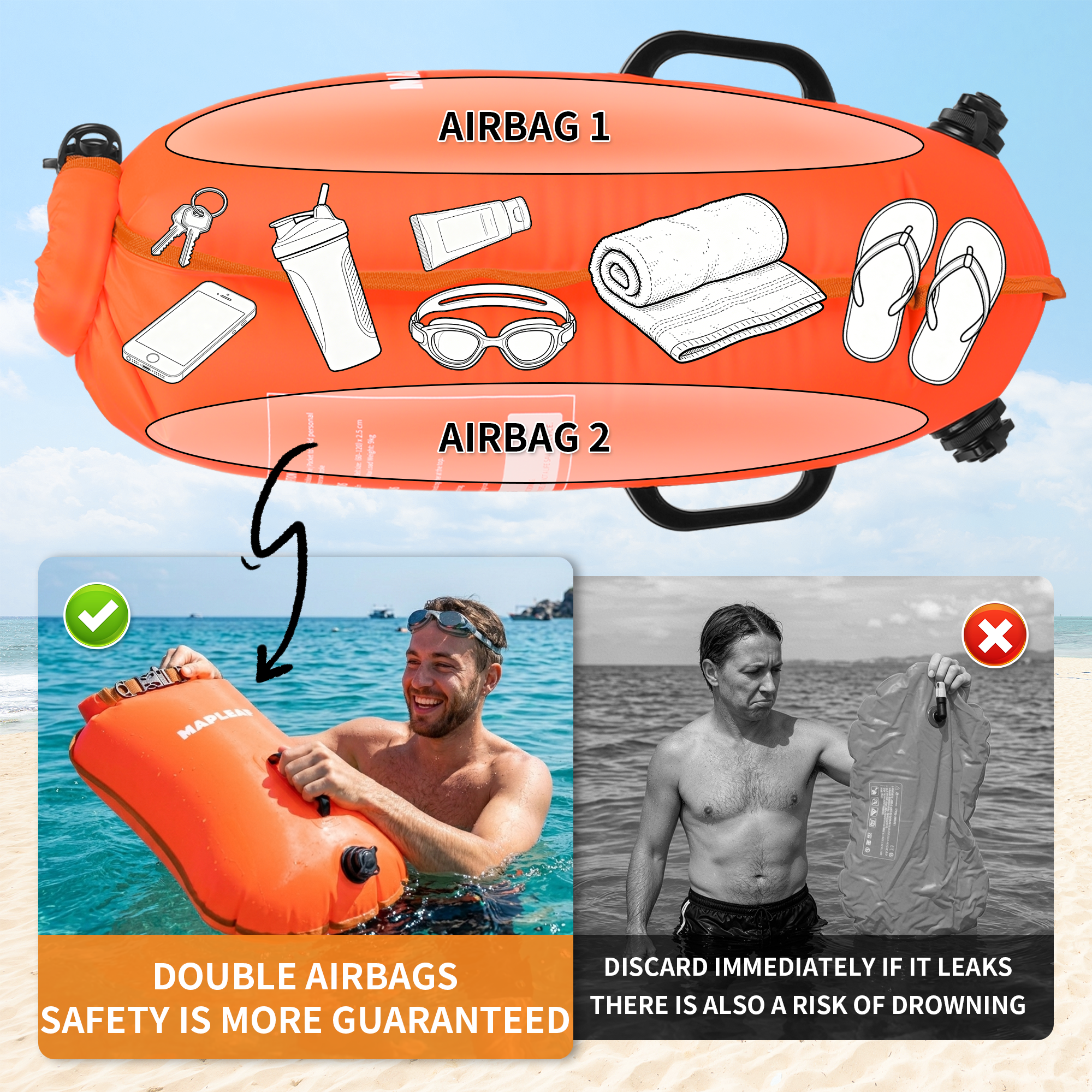 MAPLEAF Inflatable Open Swimmi - Swim Buoy Open Water reseña y precio